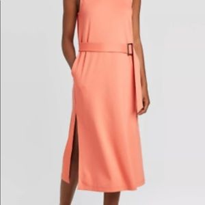 TT: Prologue Women's Mock Neck Sleeveless Belted Midi Shift Dress